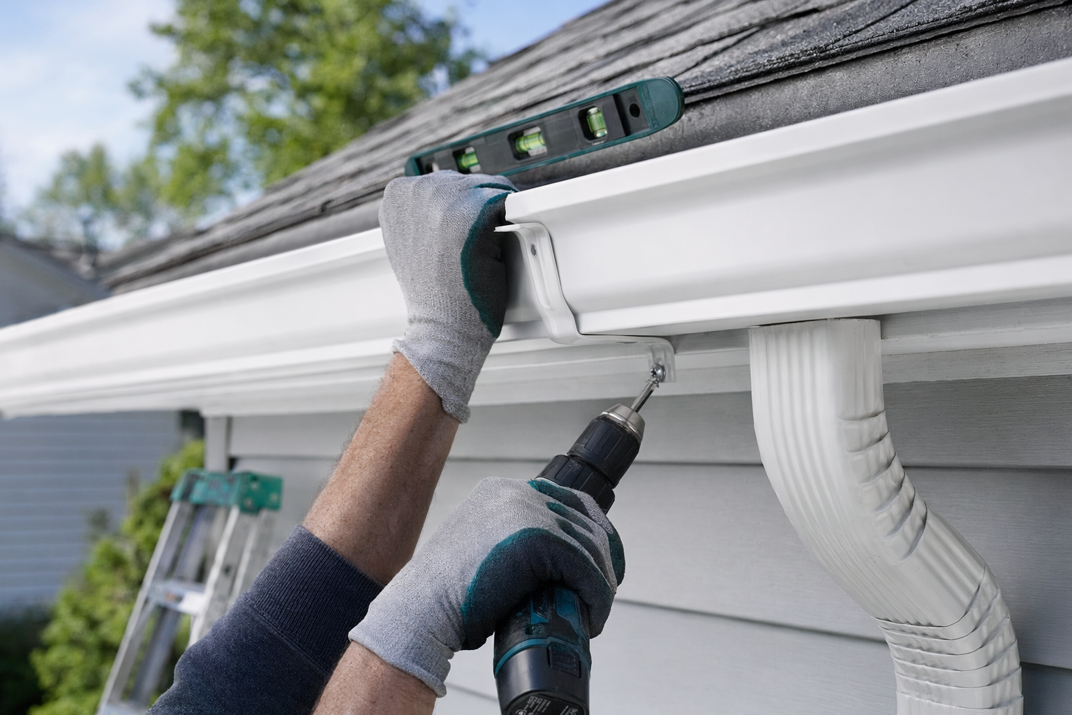 Gutter repair and re-hanging — sagging, leaking, and pulled-away gutters