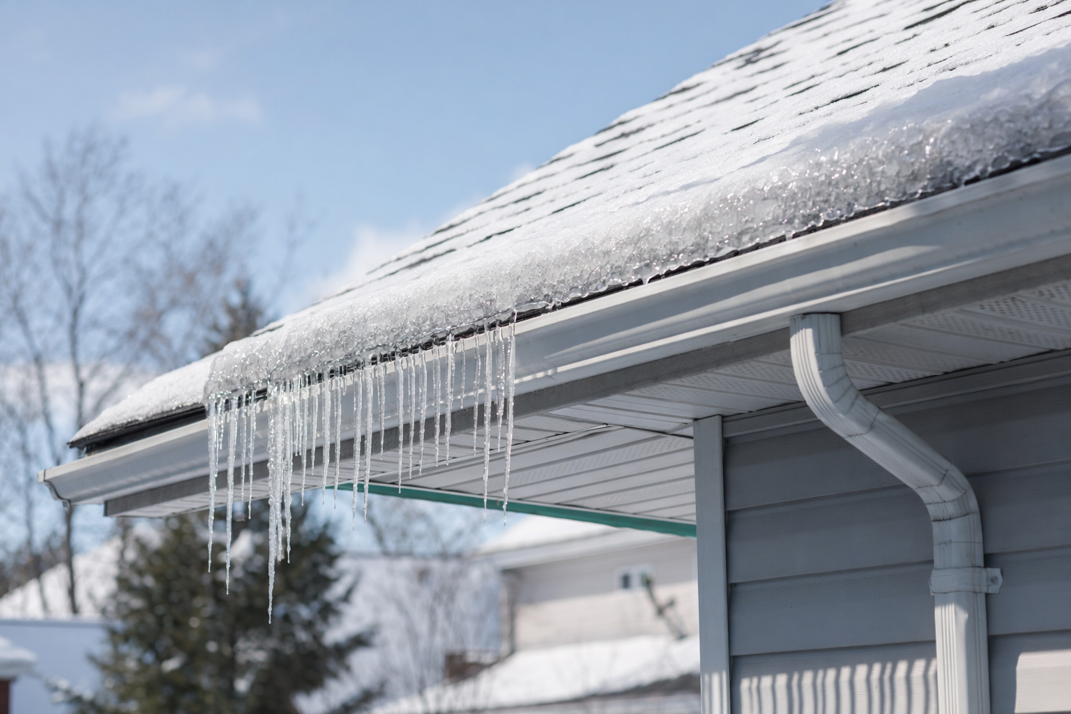 Pag-iwas sa ice dam — gutter, downspouts, at tubig sa taglamig